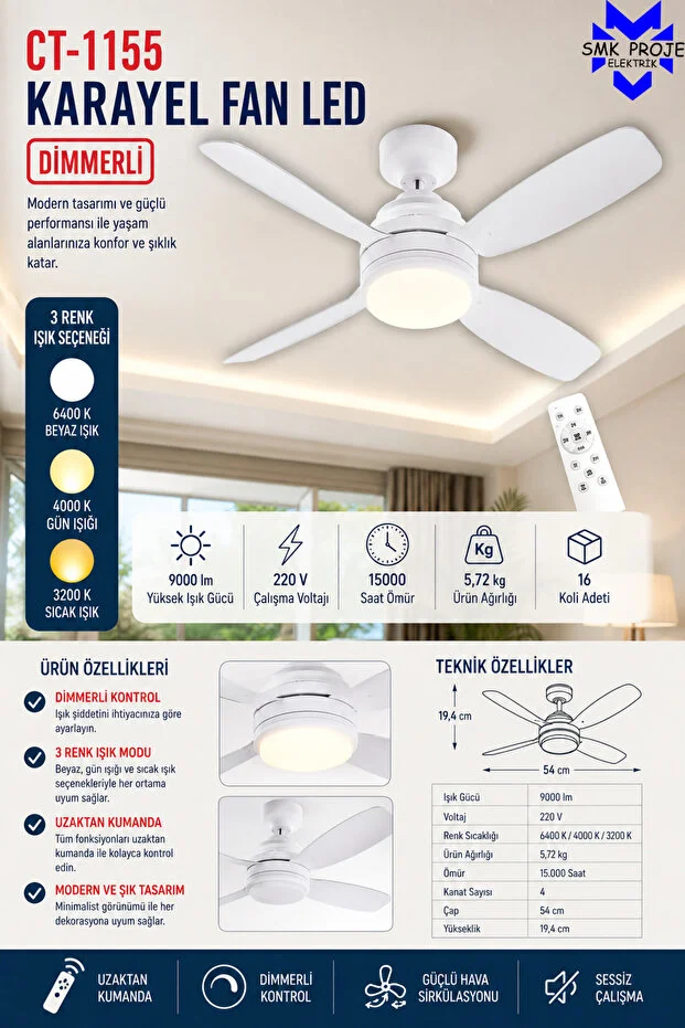 CATA Karayel CT-1155 82W LED Ceiling Fan