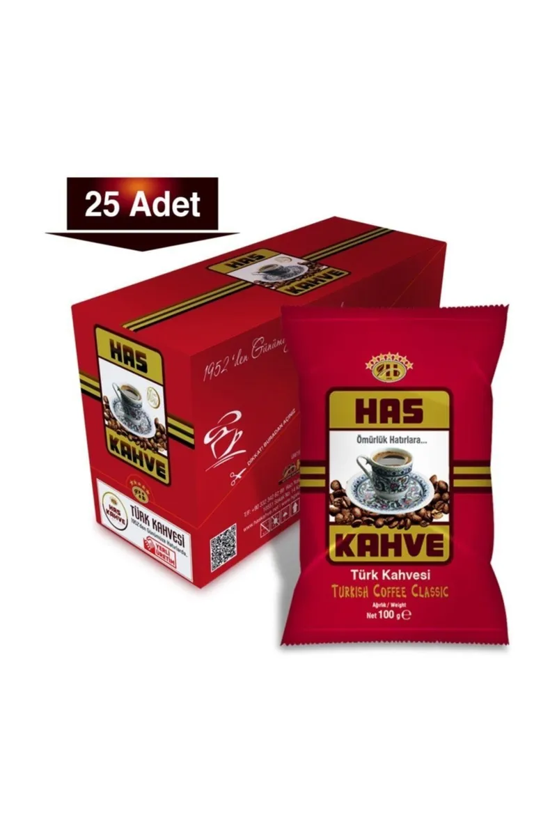 Has Turkish Coffee, 100 g, Box of 25 (Red-Packaged Turkish Coffee)