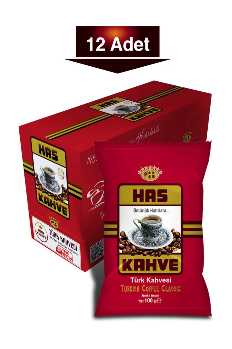 Turkish Coffee, 100 g, Box of 12 (Red-Packaged Turkish Coffee)