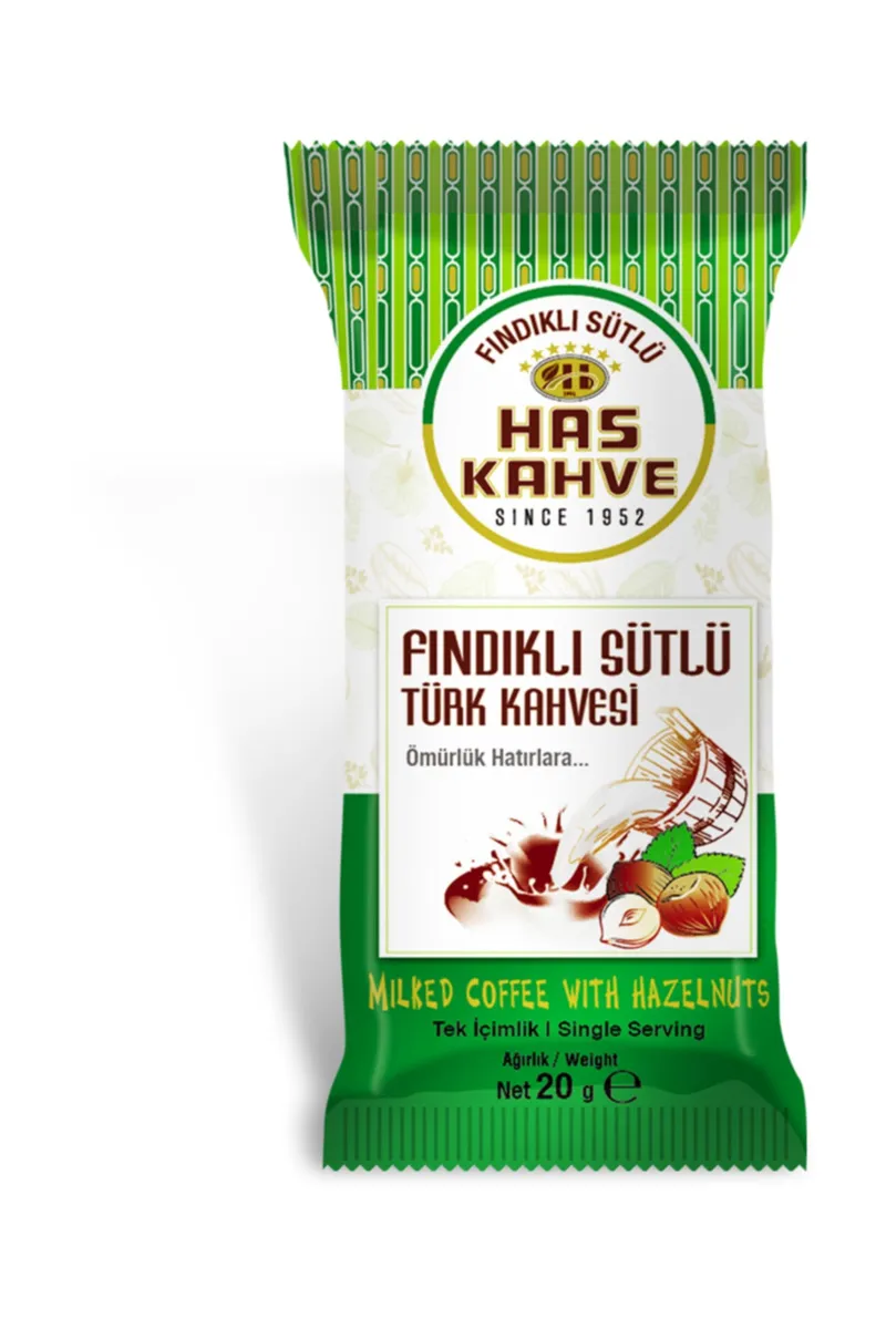 Has Single-Serve Hazelnut-Flavored Turkish Coffee with Milk, Pack of 12 * 20 g