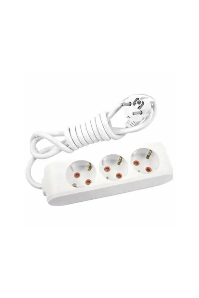 3-Way Grounded Extension Cord Power Strip 3 Meter White